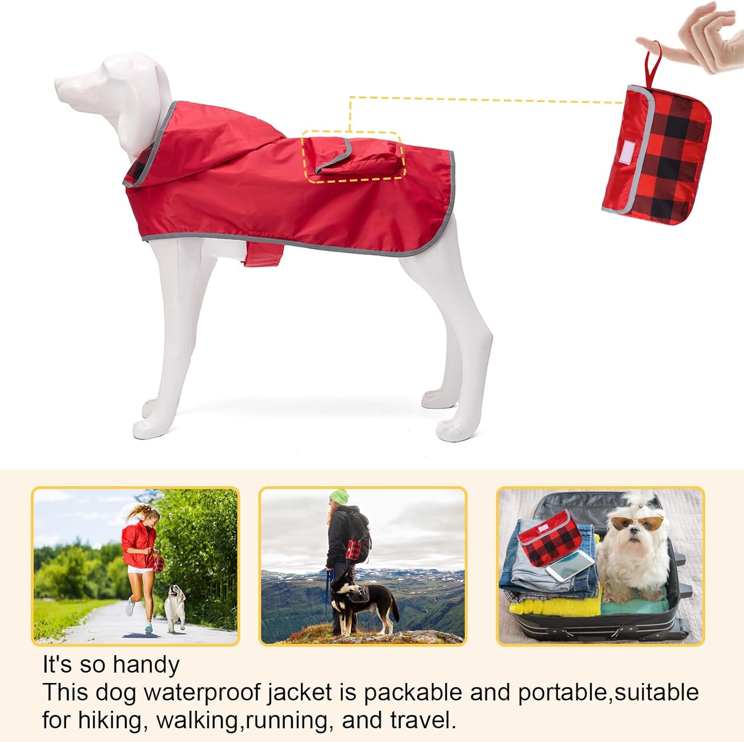 Chubasquero impermeable con capucha para perro, chaqueta impermeable ligera y plegable, impermeable reflectante para exteriores para cachorros de