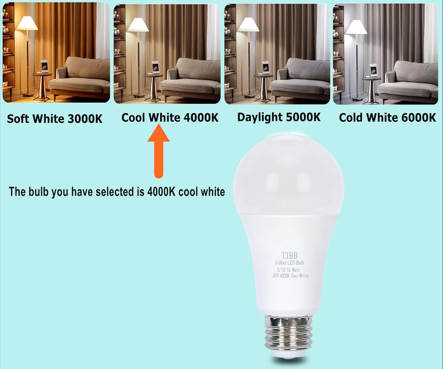 TJBB Bombillas LED de 3 vías 50 100 150 W equivalente a blanco frío 4000 K, bombilla de tres vías utiliza 51015W para producir una iluminación
