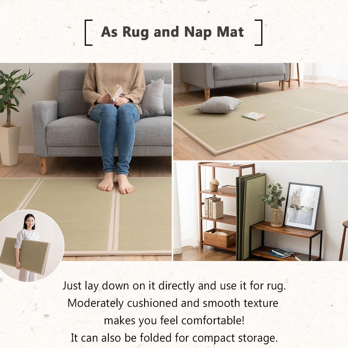 EMOOR Tapete de tatami japonés (colchón Igusa) (individual (39 x 79 pulgadas), beige)