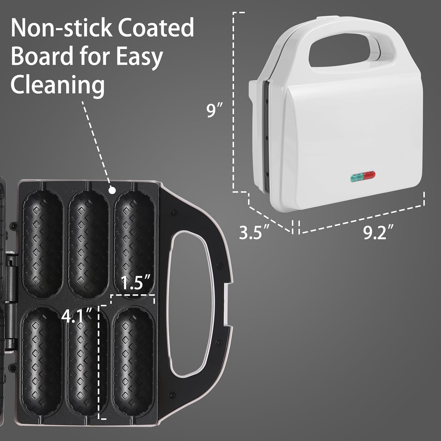 Máquina de gofres de maíz para perros calientes, con placa de revestimiento antiadherente, tostadora para perros calientes para hacer 6 perros de