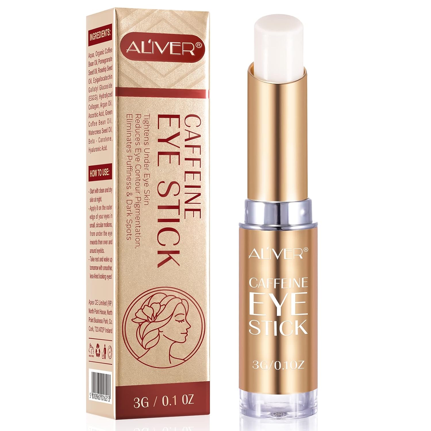 Barra de ojos con cafeína, reduce la hinchazón de los ojos y las ojeras, difumina las líneas finas, incluye cafeína, ácido hialurónico, vitamina C,