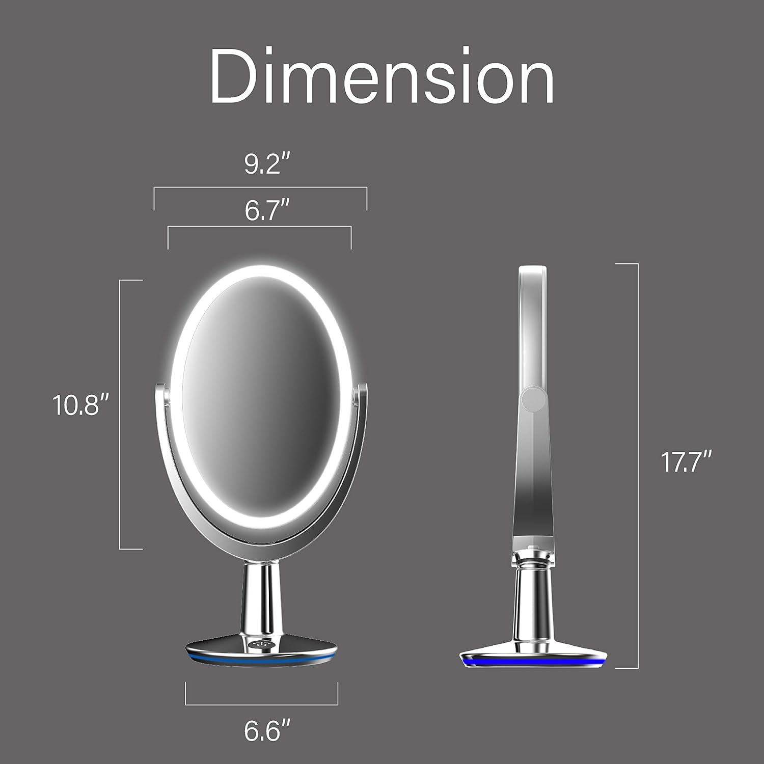 FVLFIL Biomax Superstar – Espejo de maquillaje iluminado de doble cara con forma ovalada, espejo de maquillaje con aumento 1X5X, espejo de brillo