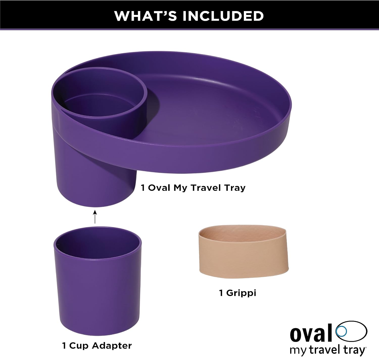 My Travel Tray Oval, fabricado en Estados Unidos. Extiende tu portavasos actual para sostener tu taza más una bandeja para aperitivos, juguetes y