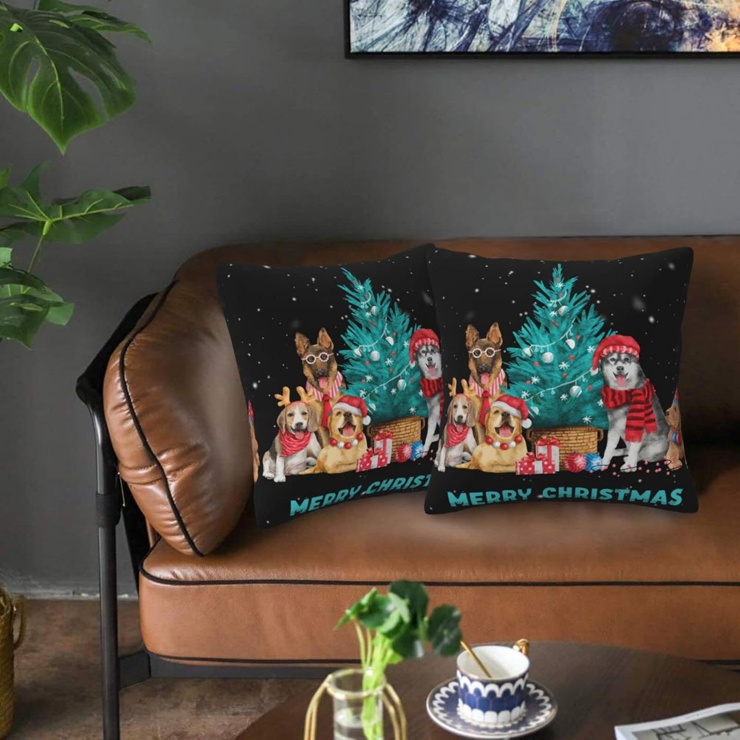 Oplp Merry Christmas – Juego de 2 fundas de almohada cuadradas de invierno para mascotas, perros, decoración para dormitorio, sofá, silla, 18 x 18
