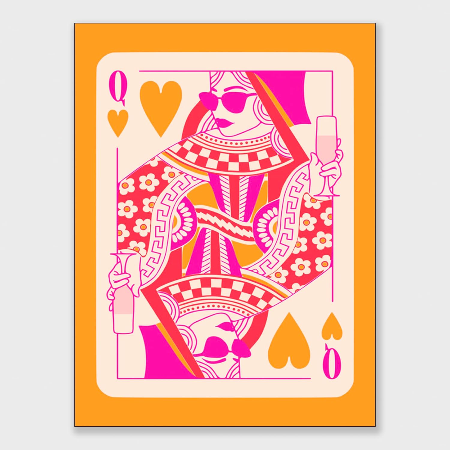 JCFOAS Lienzo moderno retro con diseño de reina de corazones, arte de pared en lienzo rosa y naranja, decoración de habitación, estética, hippie,
