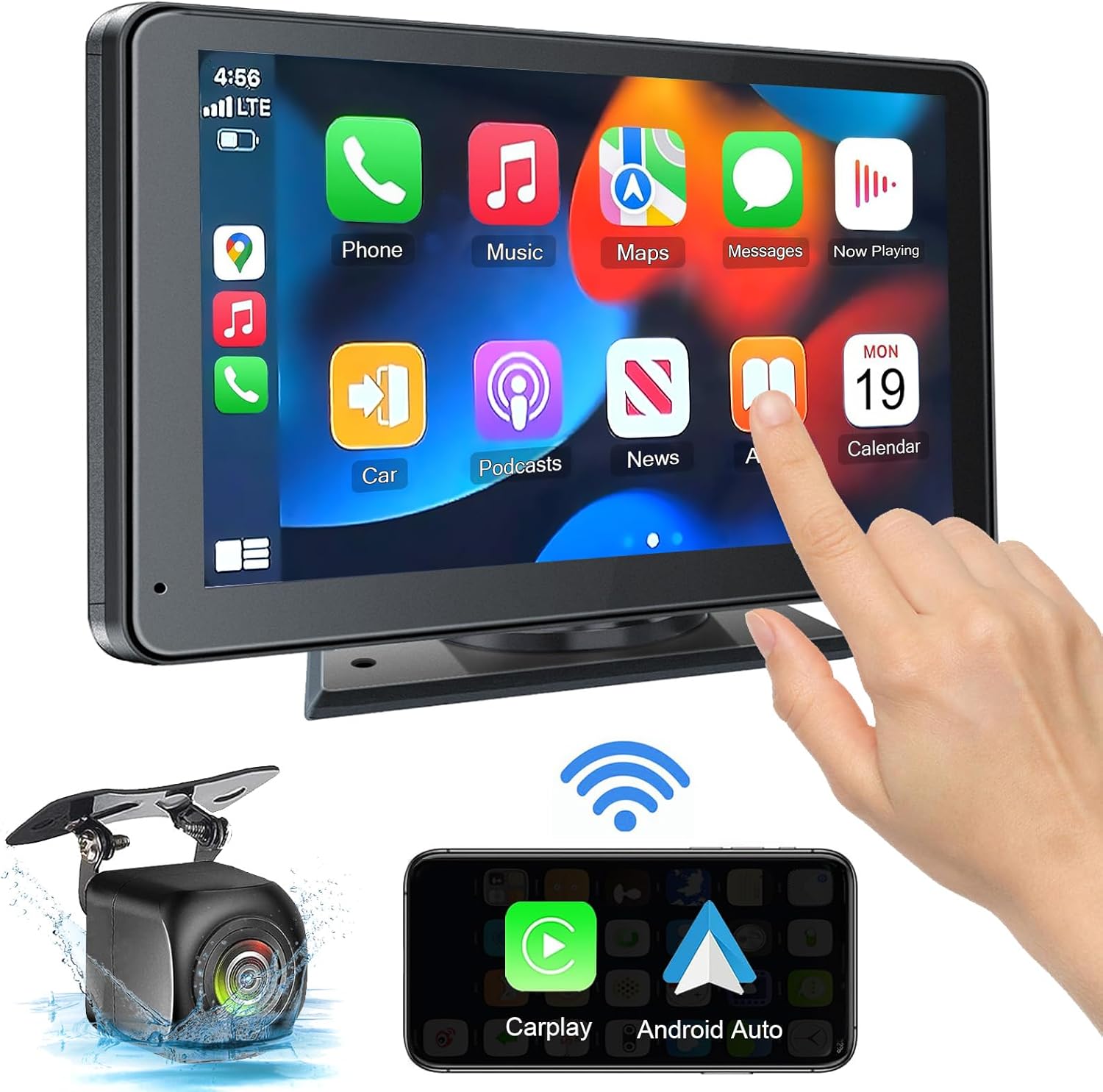 Pantalla inalámbrica portátil Apple CarPlay y Android Auto para automóvil, pantalla táctil HD de 7 pulgadas con enlace de espejo, Bluetooth 5.2,