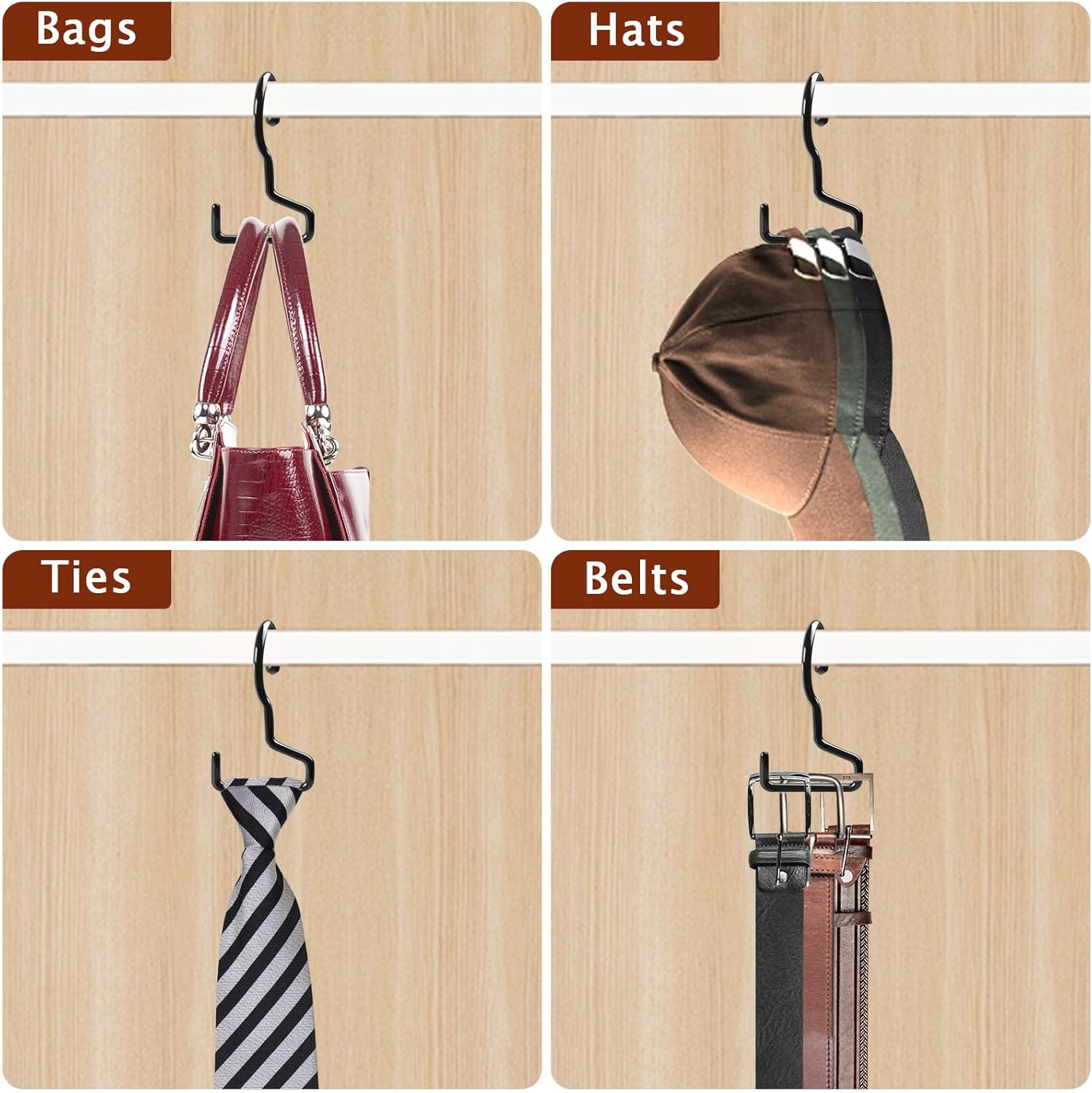 Paquete de 12 perchas para bolsos, organizador de bolsas para armario, ganchos para colgar mochilas para armario, ganchos de metal antideslizante