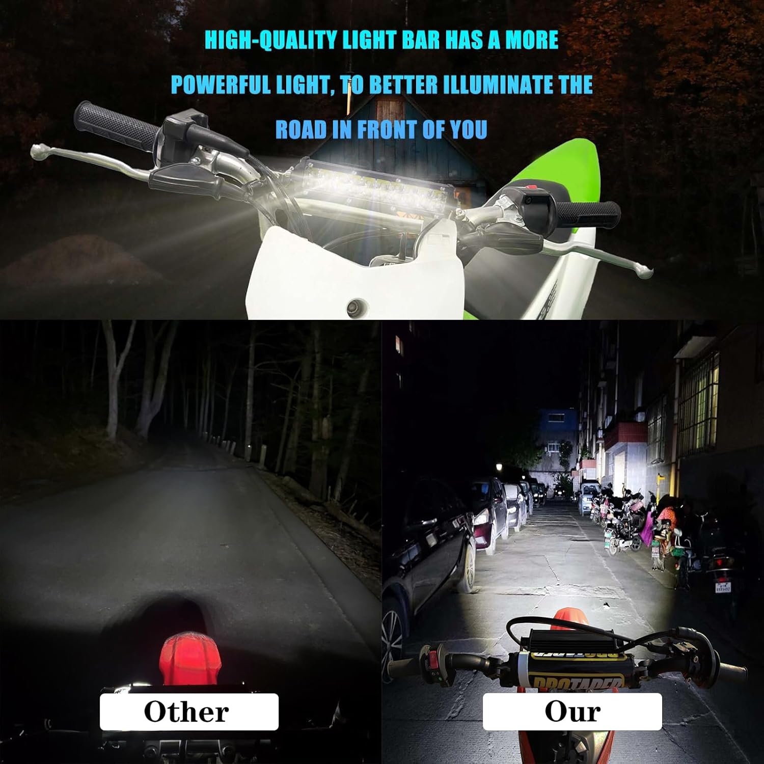 Kit de barra de luz de motocicleta para KLX110 CRF110 TTR110 YZ250F se adapta a la mayoría de barras de luz de manillar de 78 pulgadas de 60 W con