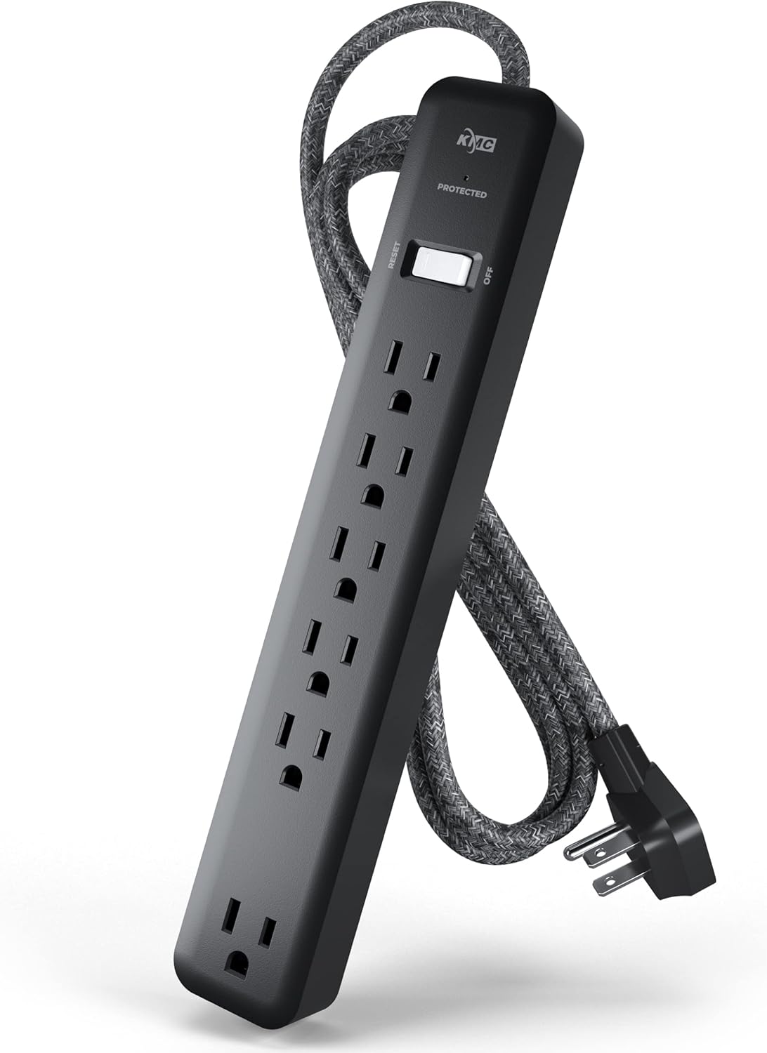 KMC Regleta protectora de sobretensiones de 6 tomas, cable de 6 pies, protector de sobretensiones de alimentación 1080J, cable de extensión trenzado