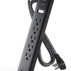 KMC Regleta protectora de sobretensiones de 6 tomas, cable de 6 pies, protector de sobretensiones de alimentación 1080J, cable de extensión trenzado KMC Regleta protectora de sobretensiones de 6 tomas, cable de 6 pies, protector de sobretensiones de alimentación 1080J, cable de extensión trenzado