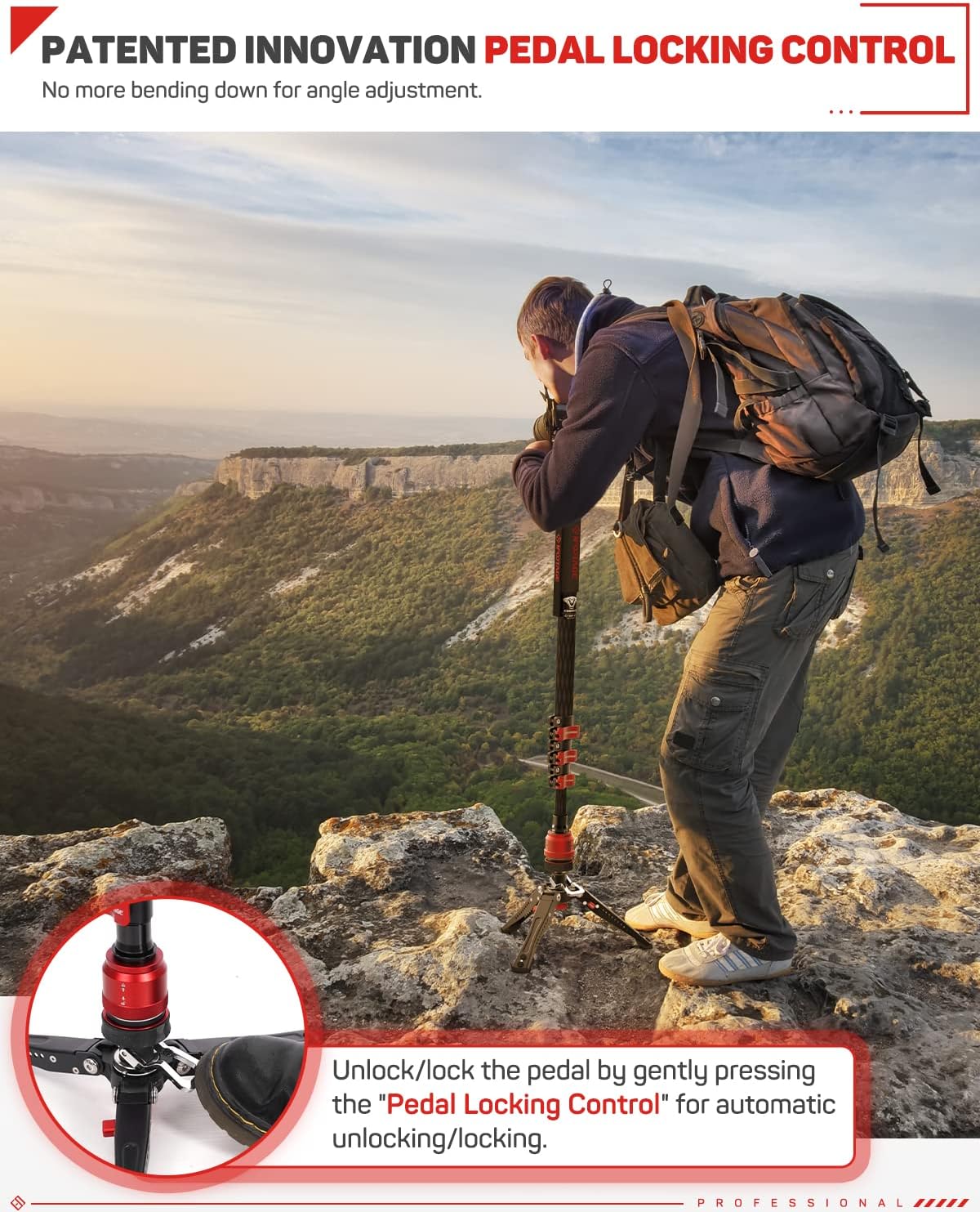 IFOOTAGE Cobra 3 Monopod de fibra de carbono con pedal y gancho para herramientas, monopie portátil de viaje con pies, carga máxima de 17.64 libras,