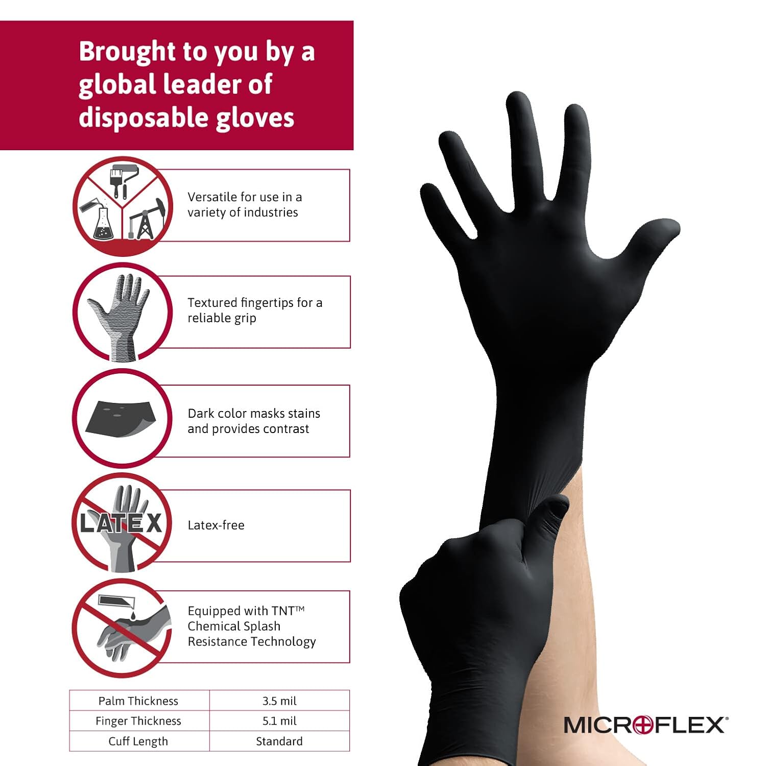 Microflex Onyx N64 – Guantes desechables de nitrilo para examen de automoción, fabricación de metal con puntas de los dedos texturizadas, talla L,