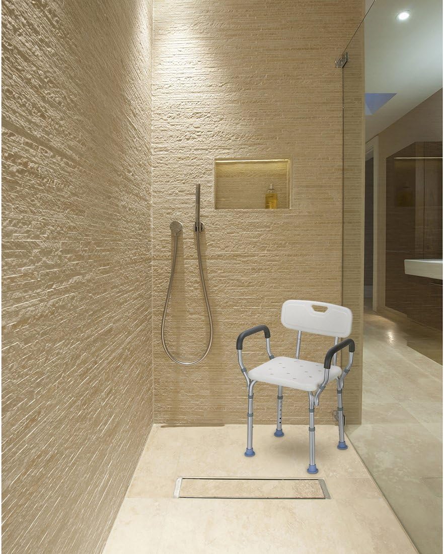 OasisSpace Silla de ducha resistente con respaldo  Silla de bañera con brazos para discapacitados, discapacitados, personas mayores y ancianos  Asas