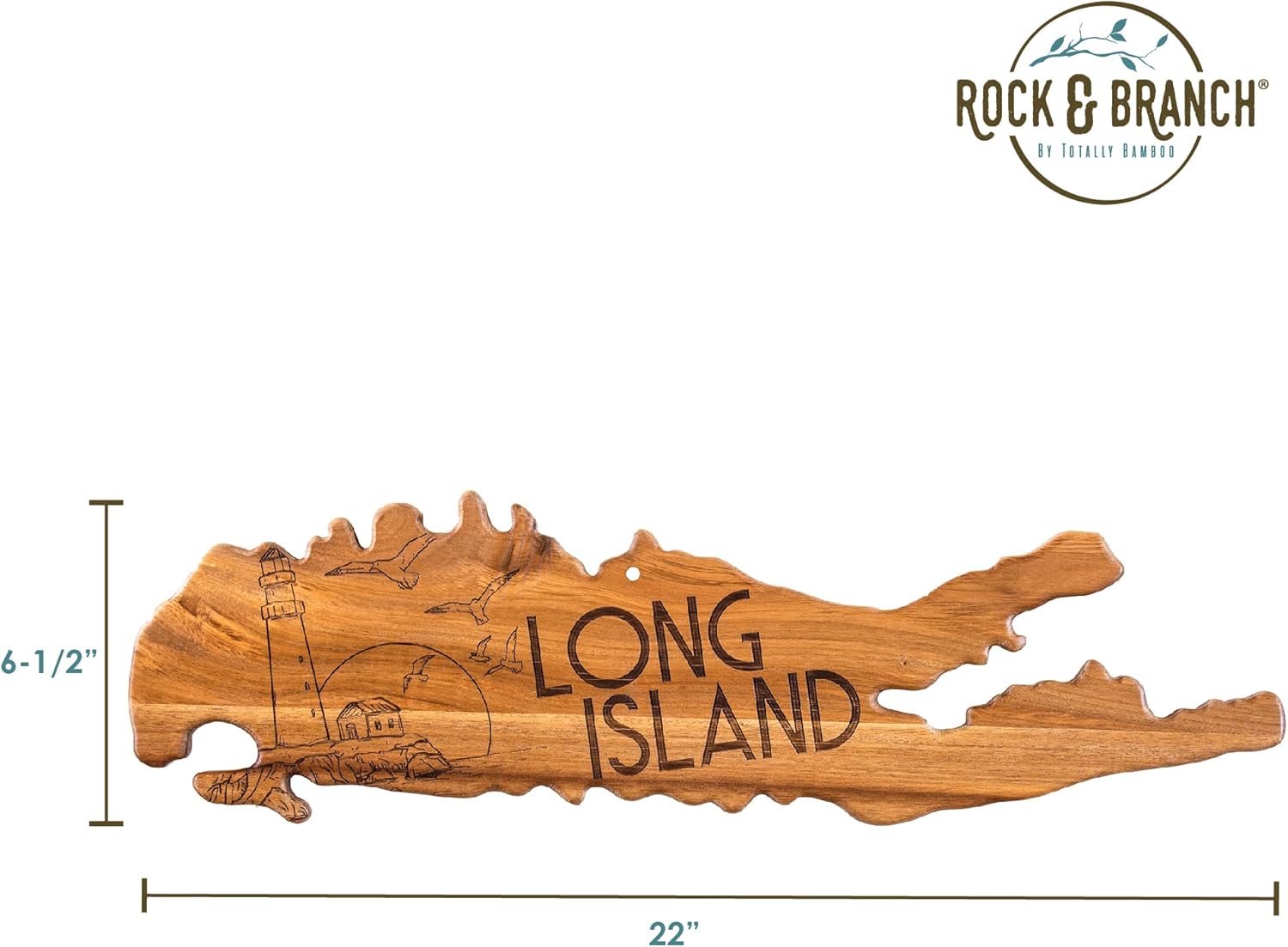 Totally Bamboo Rock & Branch Origins Series Tabla de cortar en forma de isla larga y bandeja para servir charcutería, incluye corbata para colgar