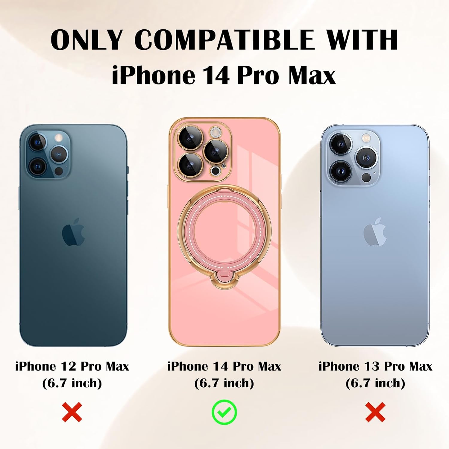 Newseego Funda para iPhone 14 Pro Max, funda de lujo con borde chapado con soporte magnético giratorio de 360 invisible para mujeres, niñas y