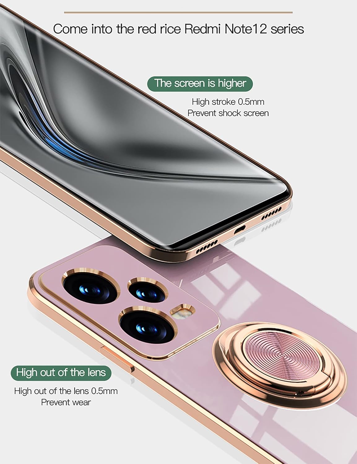 Redmi Note 12 Pro Funda con soporte de 360  Soporte magnético para automóvil tecnología de galvanoplastia Funda de protección delgada compatible con