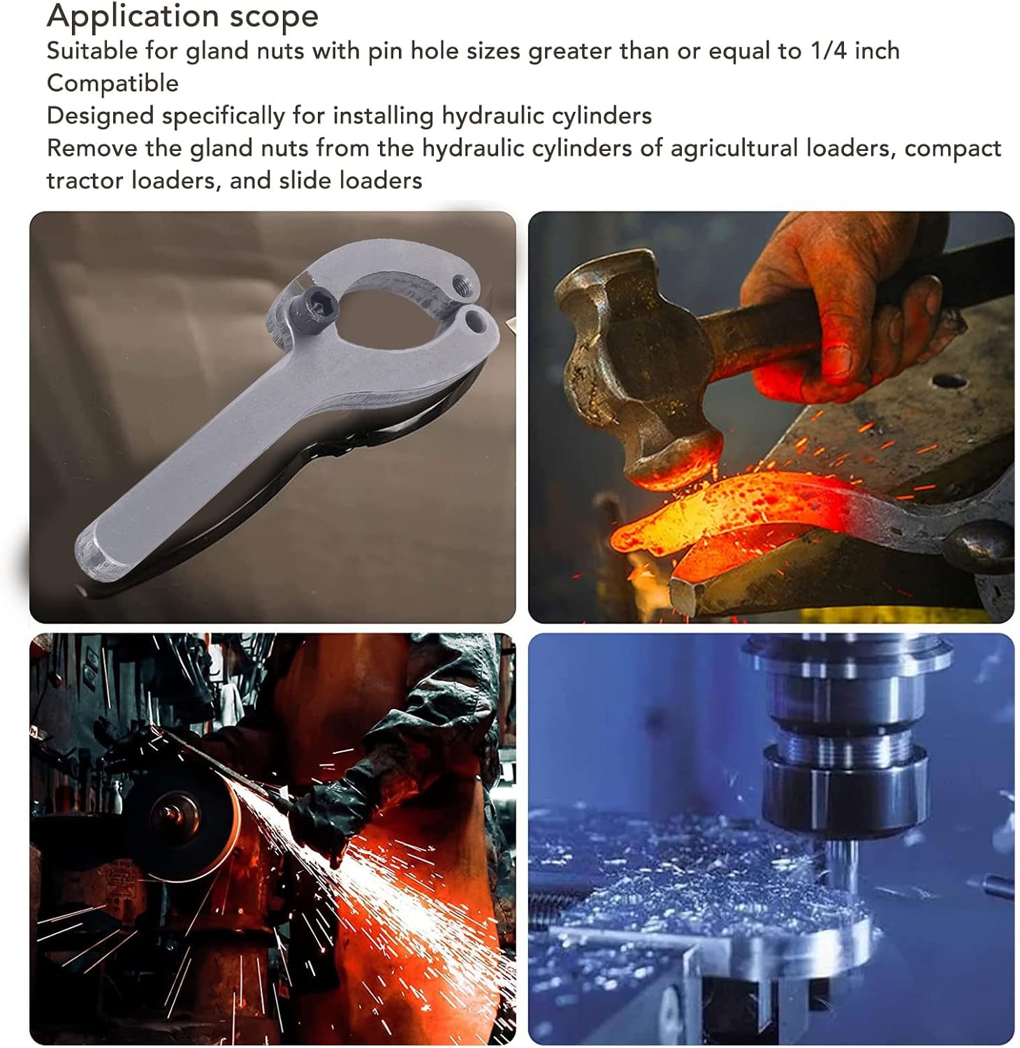 FTVOGUE Llave de tuerca Llave de tuerca Llave de tuerca de glándula de acero de aleación ajustable removedor de glándula para cilindro hidráulico