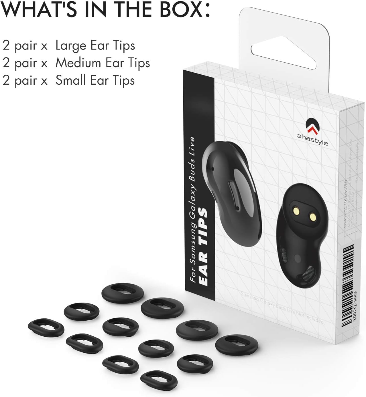 AHASTYLE Galaxy Buds Live – 6 pares de almohadillas de silicona para auriculares, accesorios de repuesto compatibles con Samsung Galaxy Buds Live