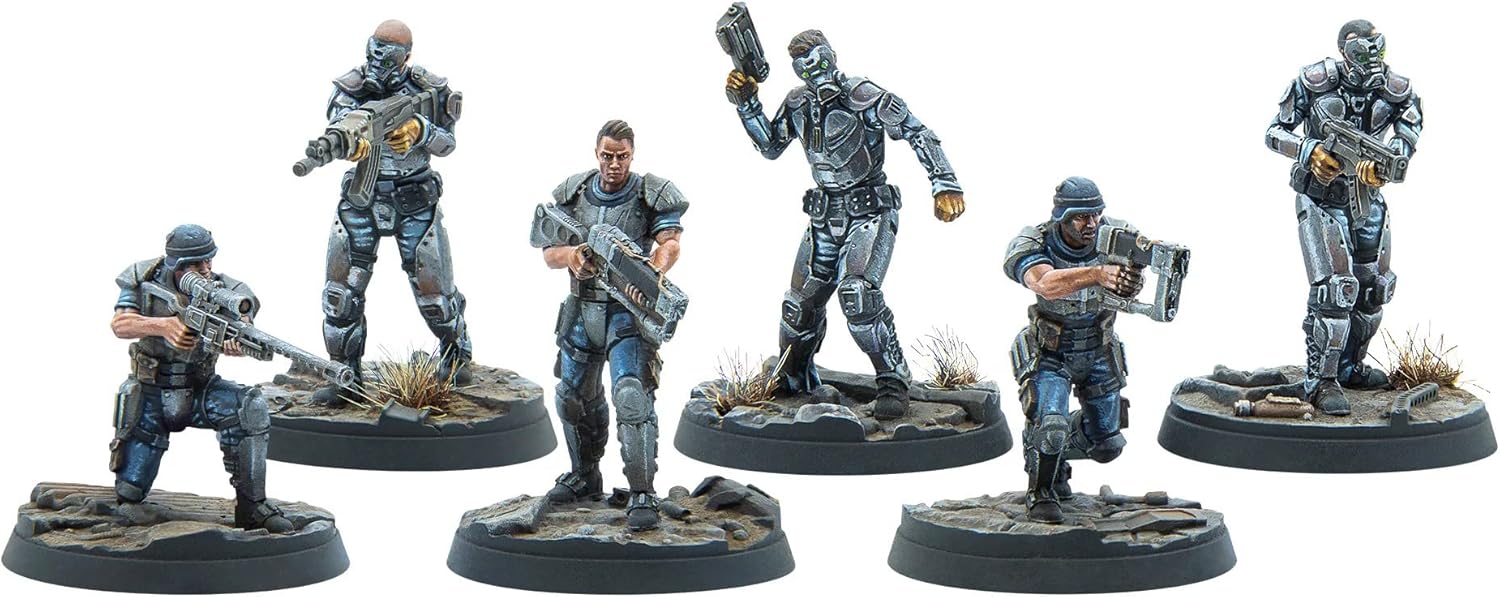 Modiphius Entertainment Ltd Fallout Wasteland Warfare Enclave-Assault Force – 6 miniaturas, figuras de resina de calidad sin pintar de 1.260 in,