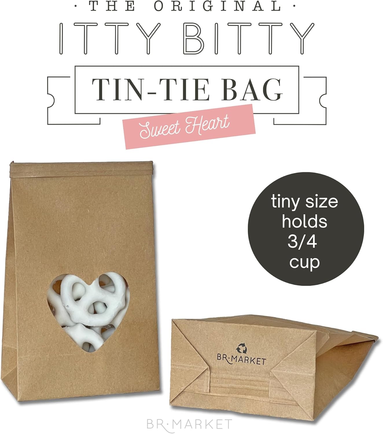 Bolsas de panadería con ventana de corazón, bolsas de papel kraft extra pequeñas, 100 unidades de 3.3 x 5.5 x 2 pulgadas, bolsas de bloqueo de