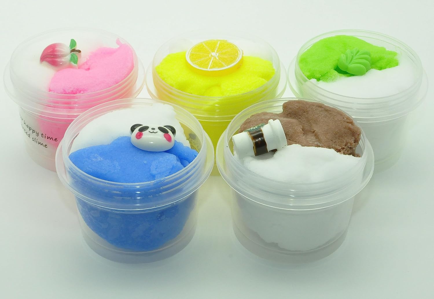 Paquete de 5 paquetes de limo de nube de doble color con menta, limón, café, panda, melocotón, juguete para aliviar el estrés, súper suave y