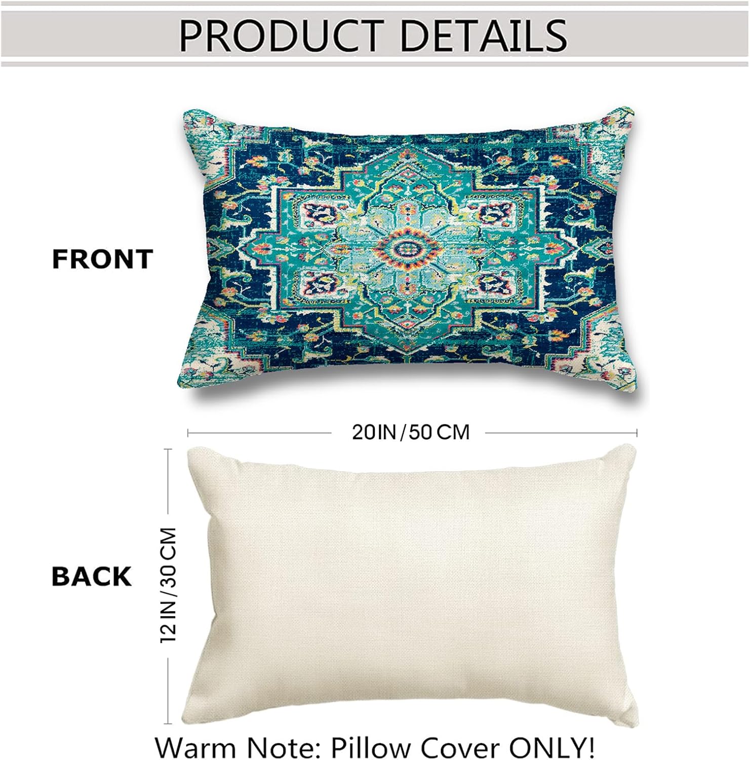 Juego de 2 fundas de almohada de estilo bohemio, diseño étnico, de lino, persa, patrón tribal, funda de cojín decorativa cuadrada para el hogar y la