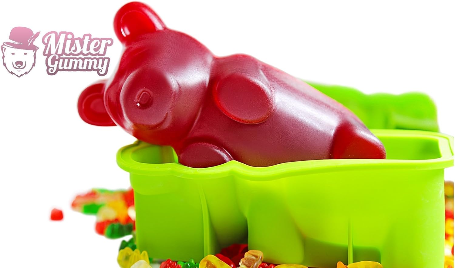 Molde de oso gigante para gomitas, silicona de alta calidad + 2 recetas y 5 bolsas de regalo incluidas  Haz grandes golosinas de oso (gomitas,