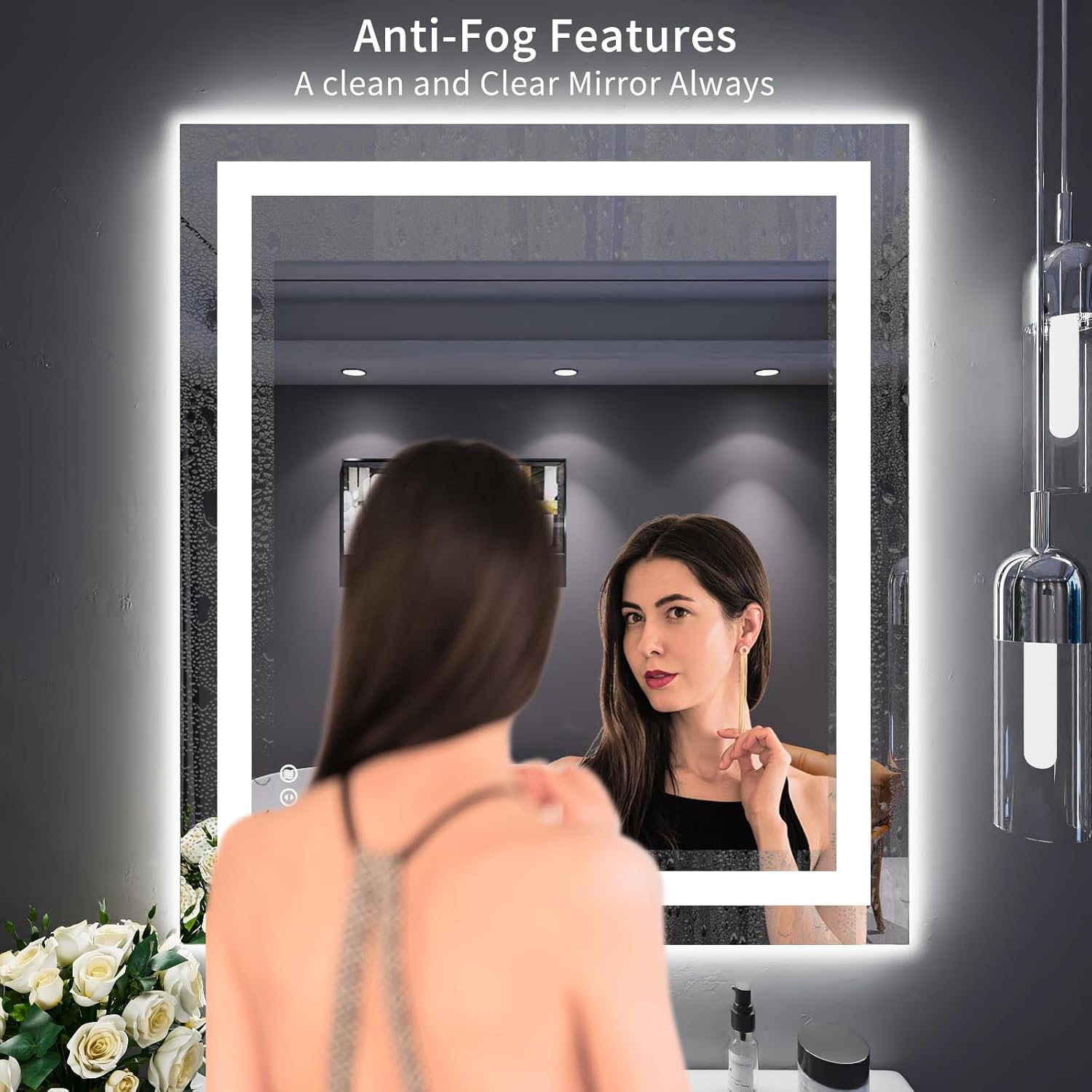 LOAAO Espejo de baño LED de 32 x 36 pulgadas con luces, antiniebla, regulable, retroiluminado + iluminado frontal, espejo de tocador de baño