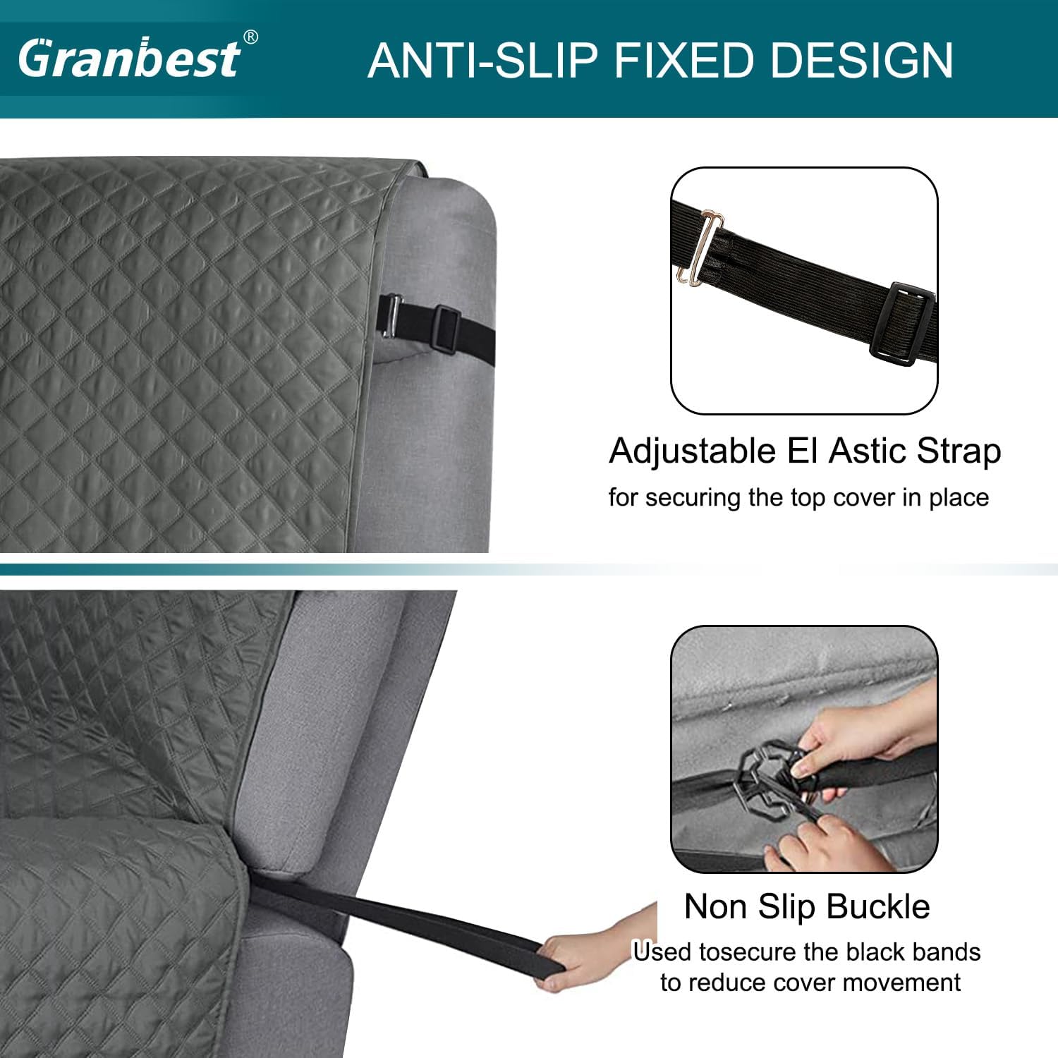 Granbest Funda impermeable para silla reclinable con bolsillos, funda antideslizante para silla reclinable, lavable con correas elásticas, protector