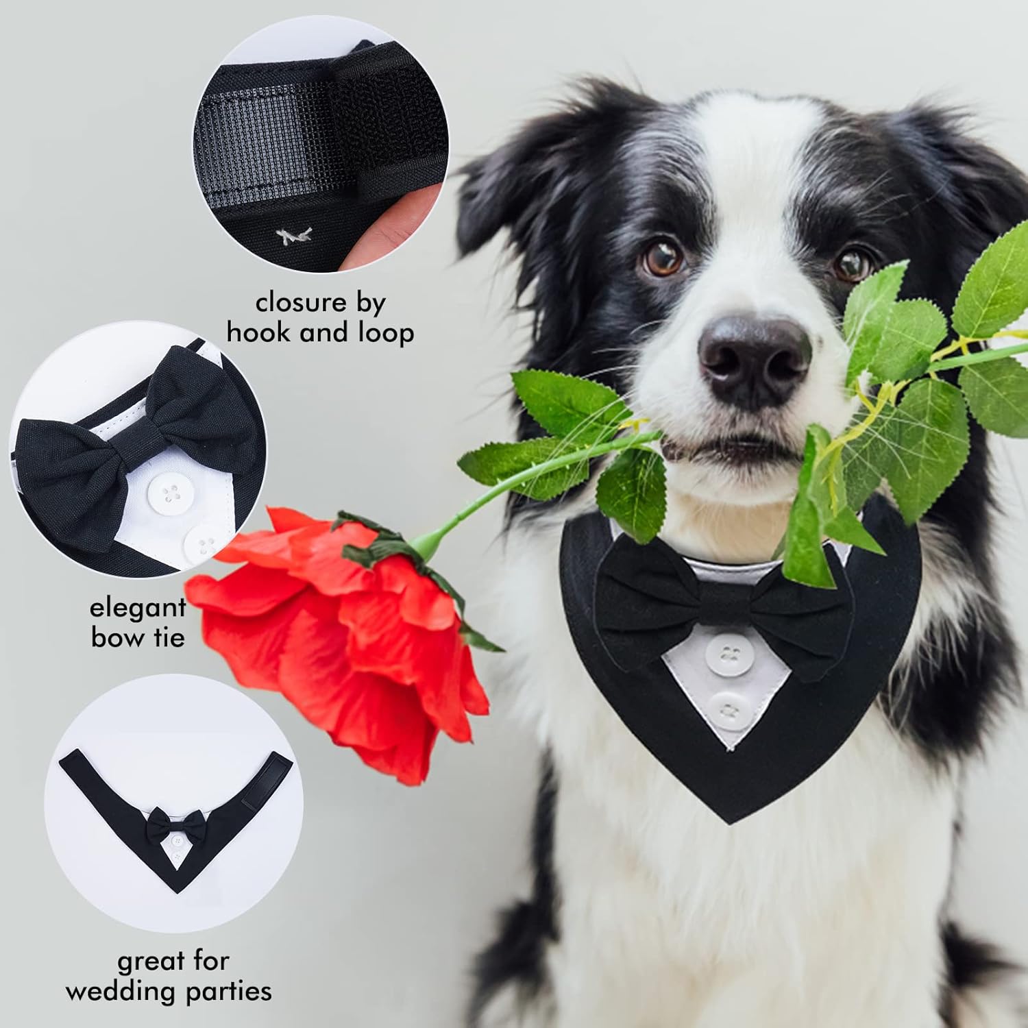 FUAMEY Esmoquin para perro, bandana formal de boda para perro, collar de perro con pajarita, disfraz de cumpleaños para perro, disfraz de cumpleaños