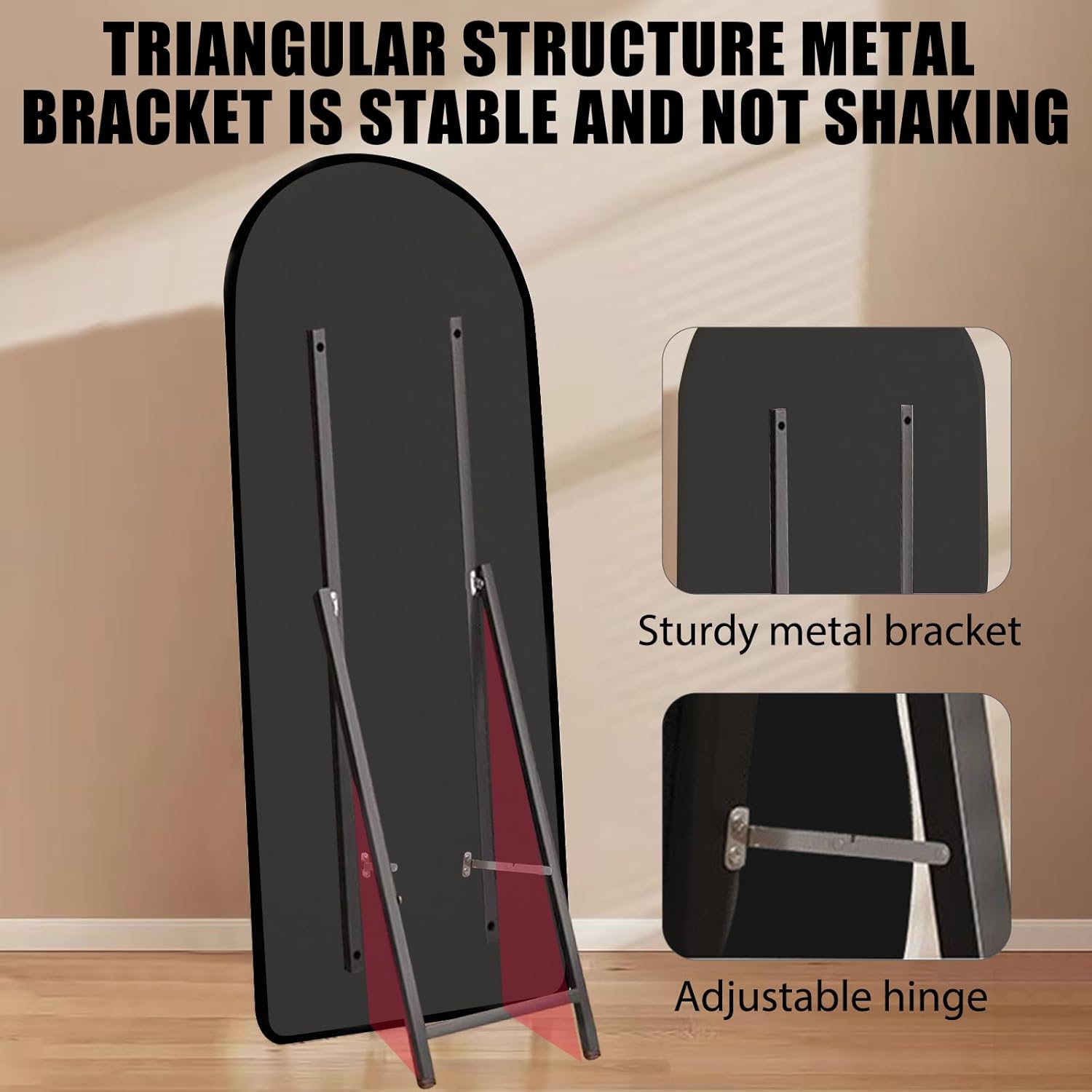 Espejo de franela de longitud completa con soporte arqueado para colgar en la pared, espejo corporal de 63 x 24 pulgadas, HD modernos y grandes