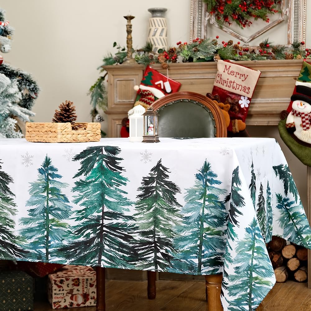 ARKENY ATC460-84 – Mantel de Navidad rectangular de 60 x 84 pulgadas, diseño de copo de nieve de nieve, árbol de Navidad, decoración de interiores y
