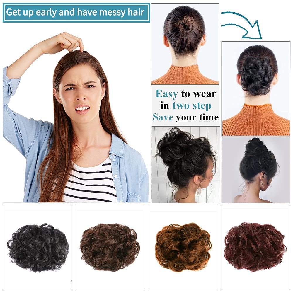 Extensiones de pelo sintético ondulado negro con clip para moño, 10 pulgadas