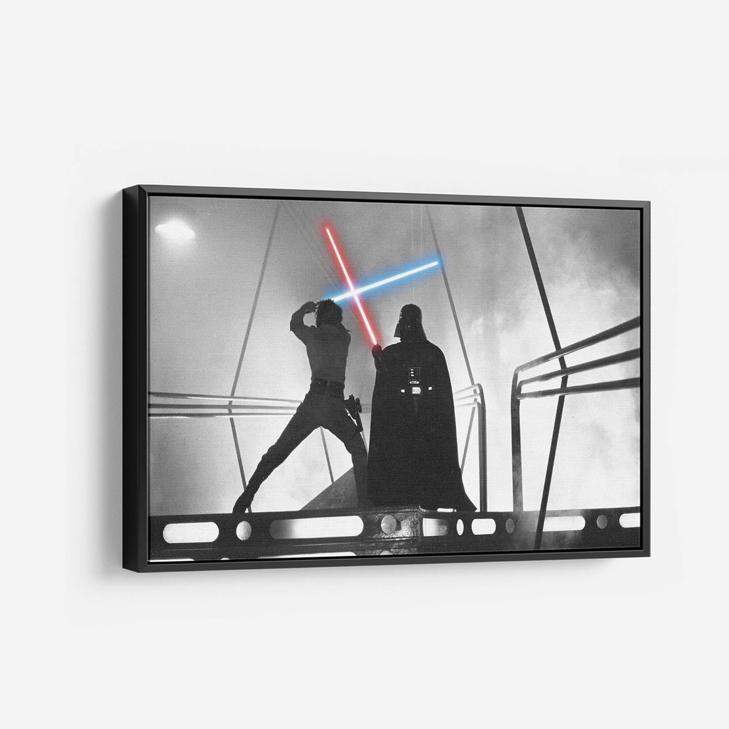 Star Wars Luke Skywalker – Lienzo decorativo para pared, diseño de escena de lucha de Darf Vader, varios tamaños (12 x 18 pulgadas, marco negro
