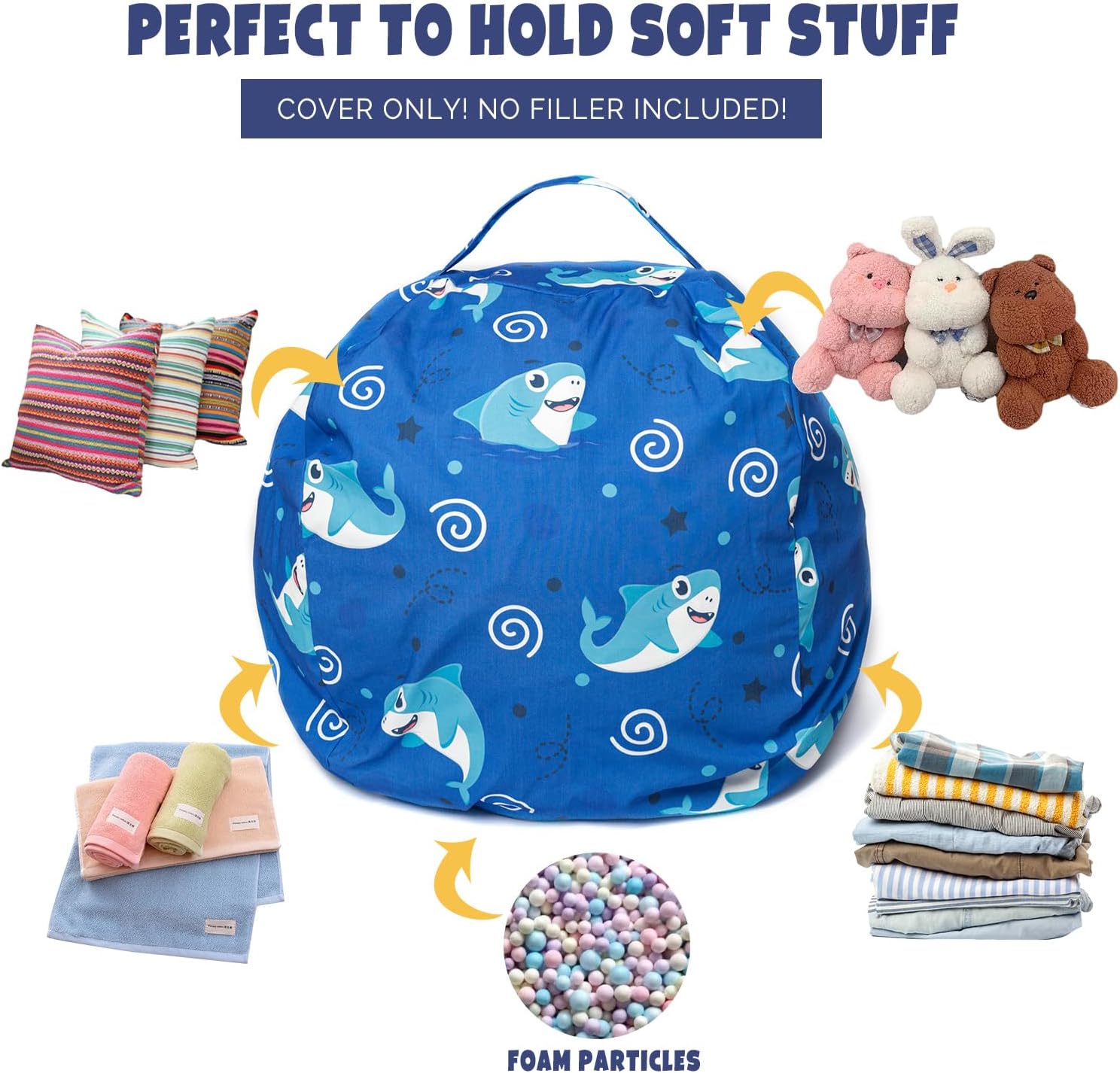 Funda para puf de almacenamiento de animales de peluche, para niños, mantas, toallas, puf (solo funda), sofá de lona con cremallera YKK, tamaño