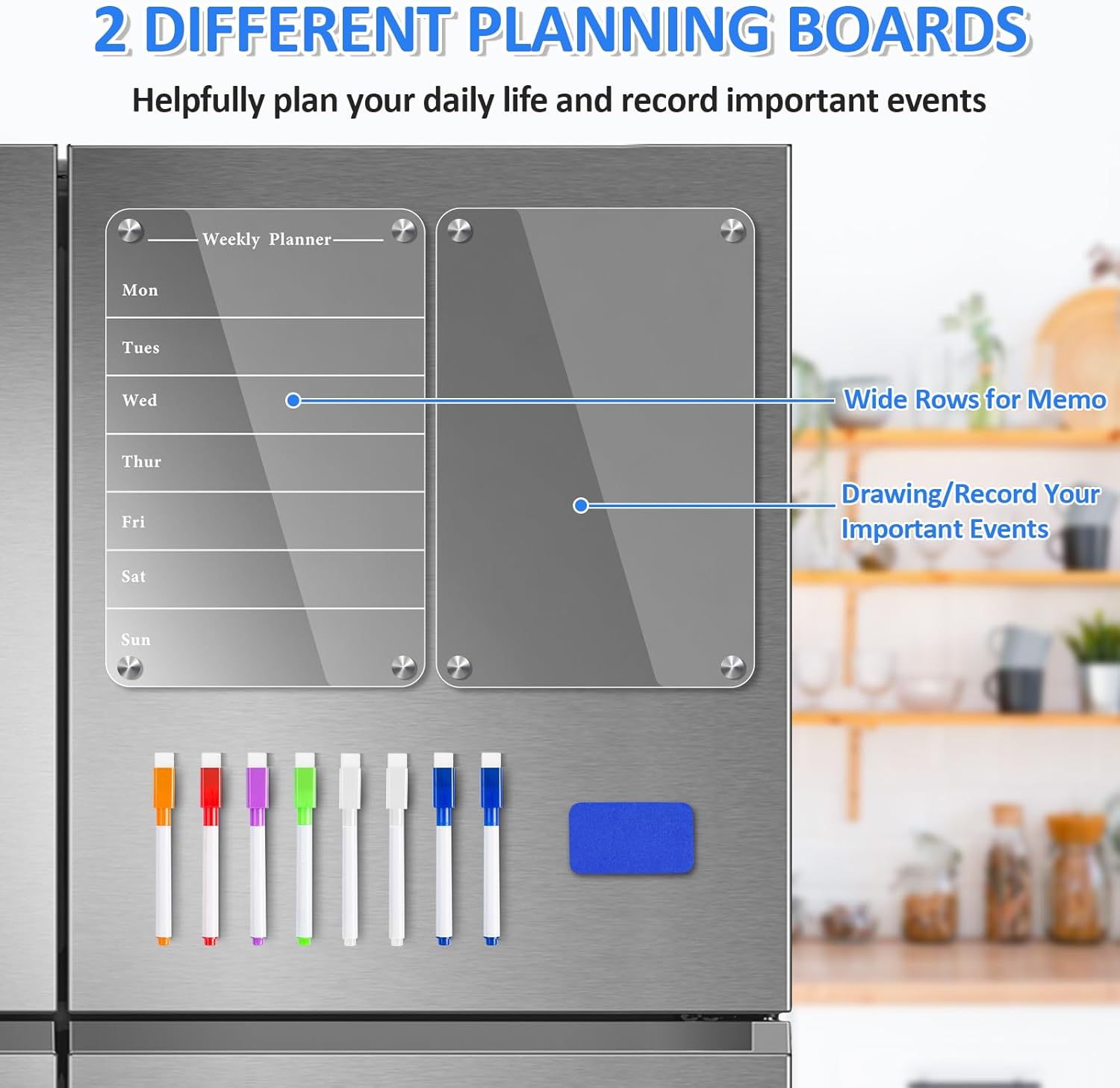 EAONE Calendario magnético acrílico para refrigerador, planificador semanal de borrado en seco transparente de 16 x 12 pulgadas y tablero de notas