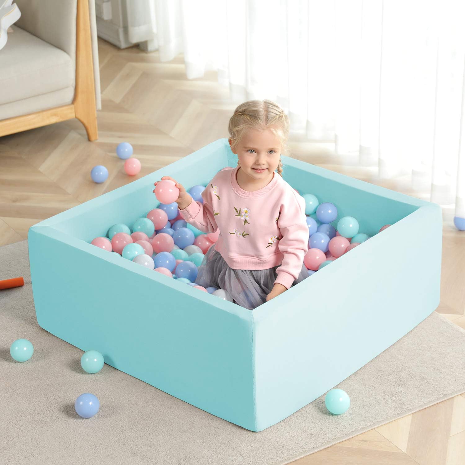 TRENDBOX Piscina de bolas para niños, de espuma viscoelástica, para niños pequeños, bebés, pelotas no incluidas, color azul claro