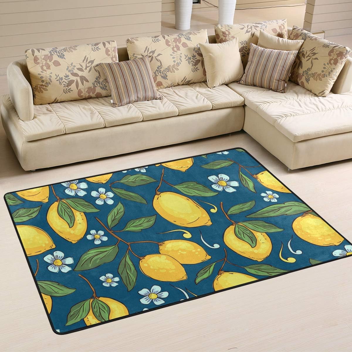 ALAZA – Tapete para puerta de interior y exterior, antideslizante, suave, lavable, color amarillo y azul marino, 1 unidad, 24 x 36 pulgadas