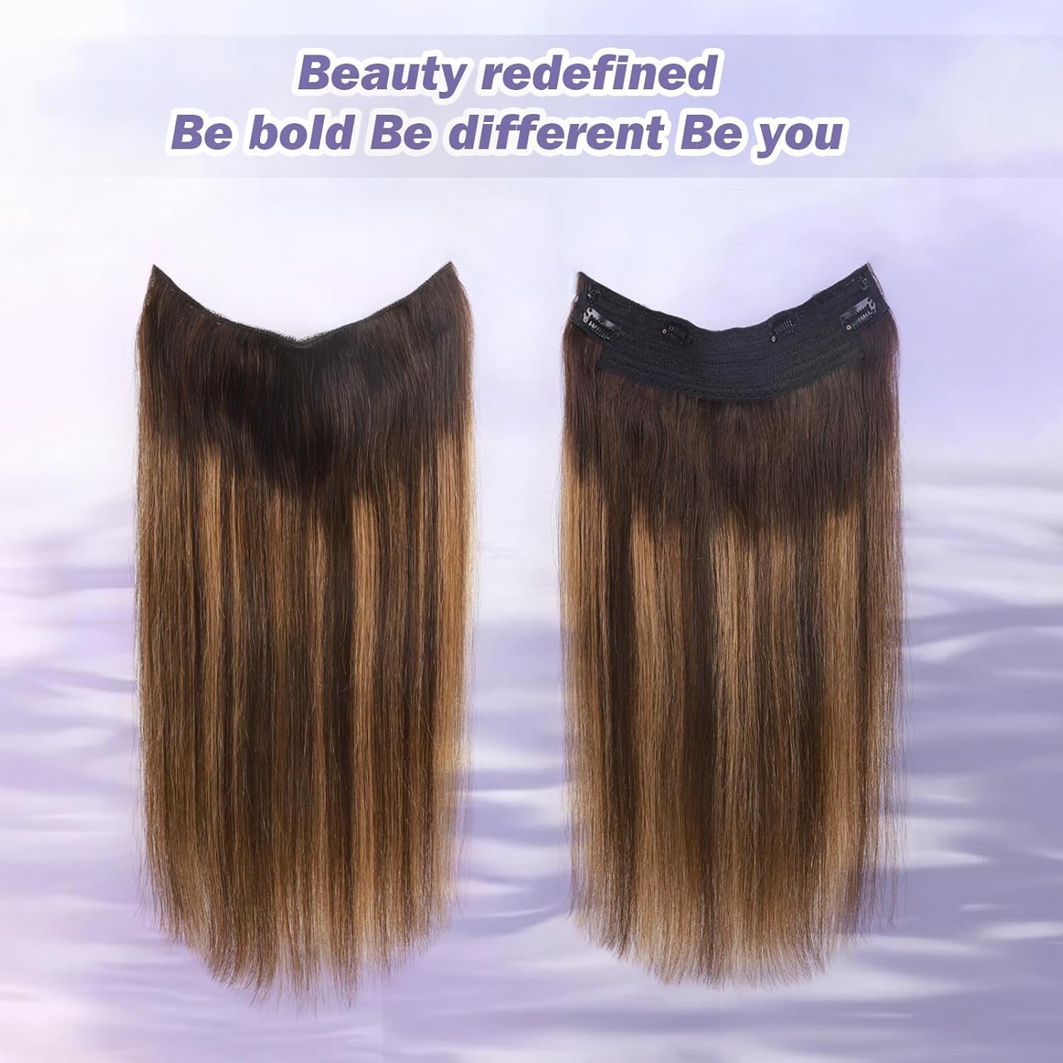 Extensiones de cabello humano real con halo de alambre invisible con alambre transparente, tamaño ajustable, clips de seguridad extraíbles en la