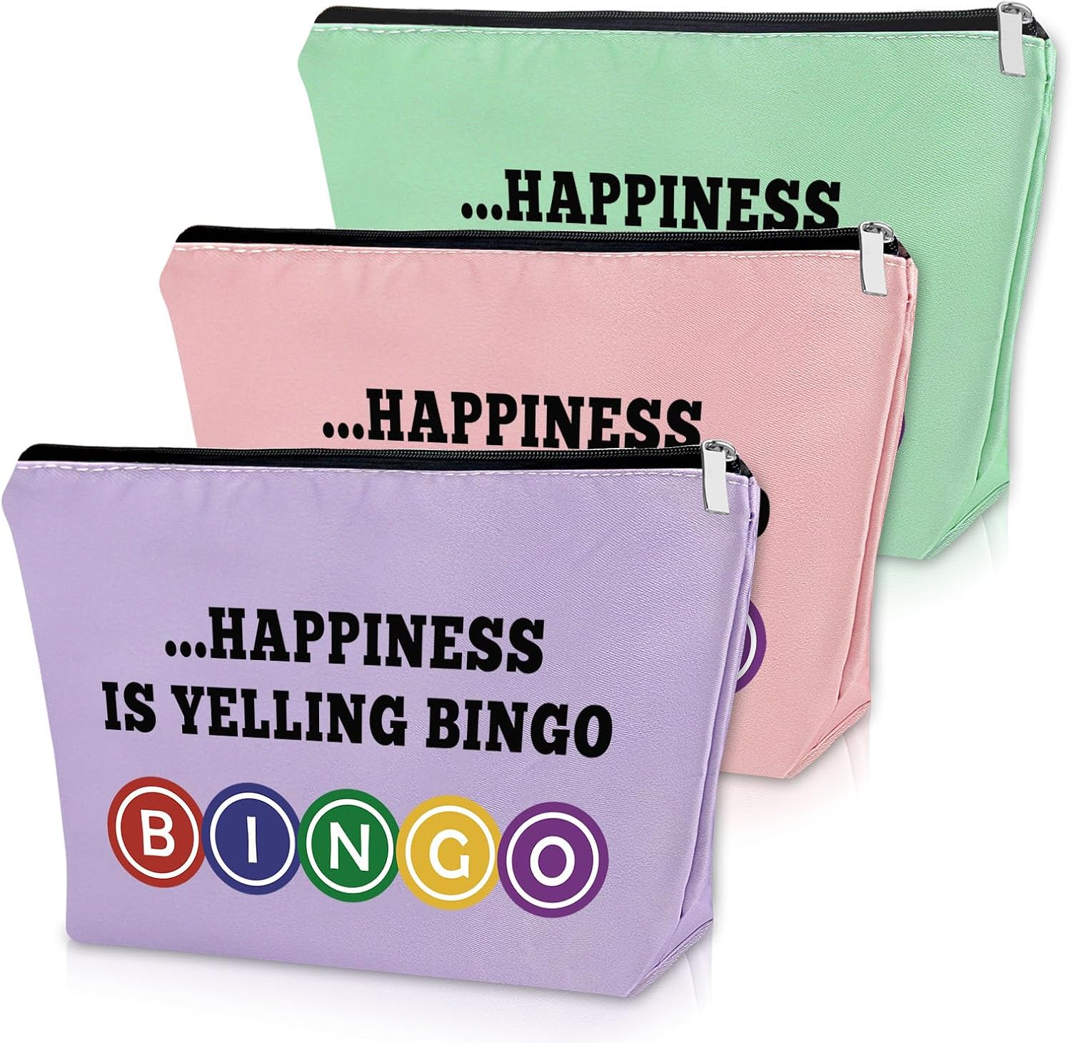 Bolsa de maquillaje de regalo para amantes del bingo, Verde, rosa y morado