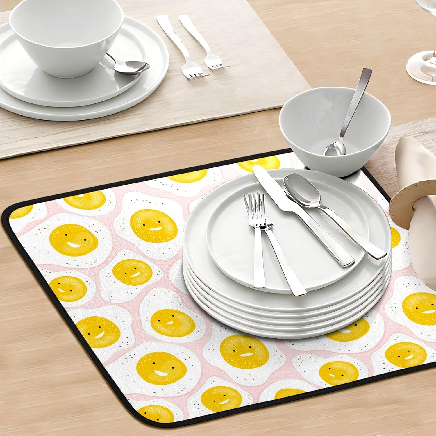 Tapete de secado de platos para encimera de cocina, tapete absorbente de platos, resistente al calor, de doble cara, lavable, de secado fácil,