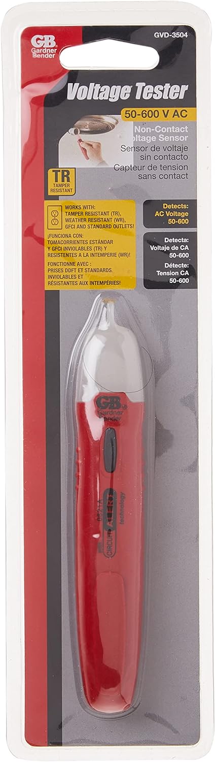 Gardner Bender Probador de voltaje sin contacto de alerta de circuito GVD-3504, indica voltaje de CA 50-600V, patentado, CUL, ETL, rojo