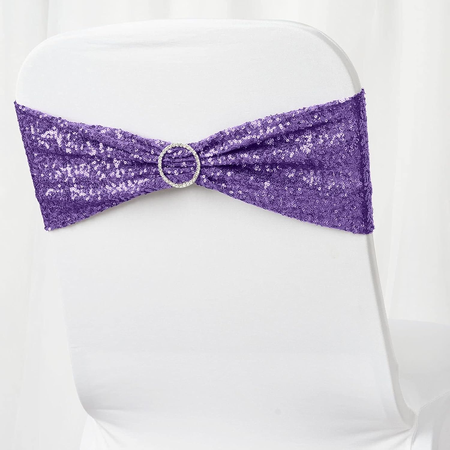 Efavormart – Paquete de 5 bandas para silla de elastano con lentejuelas moradas, 6 x 15 pulgadas