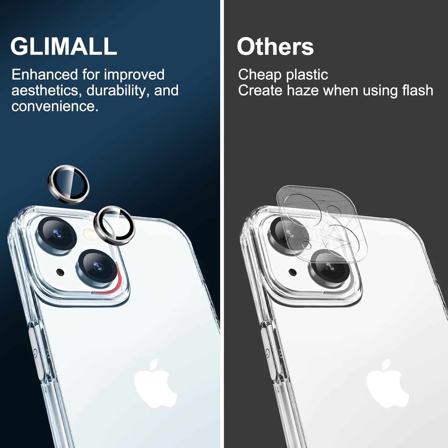 GLIMALL Funda transparente 5 en 1 diseñada para iPhone 15 con protector de pantalla 2 unidades + protector de lente de cámara 2 unidades, cubierta