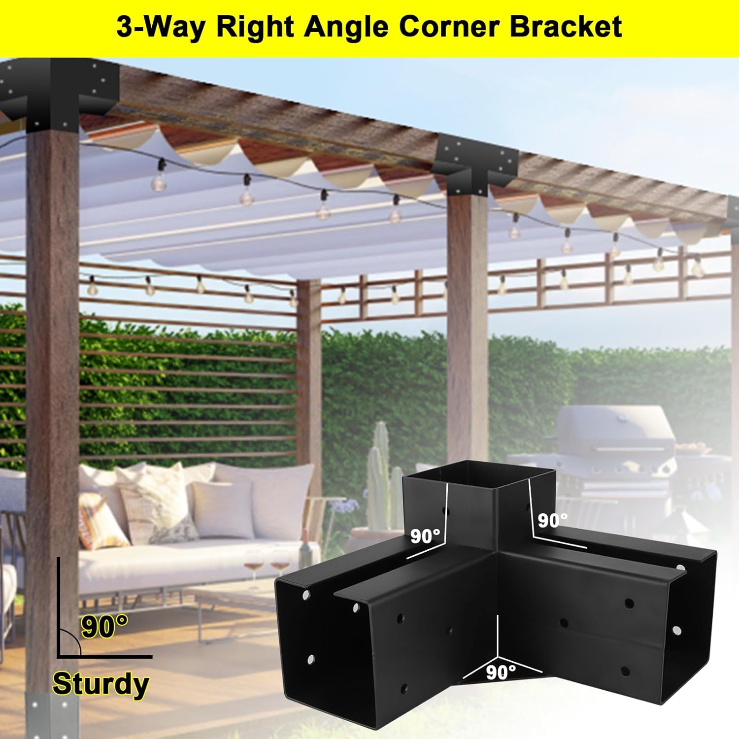 Juego de soportes para cenador de pérgola 4×4 Yzzwer – Soporte de esquina de ángulo recto para pérgola de 3 vías para vigas de madera (3.5 x 3.5