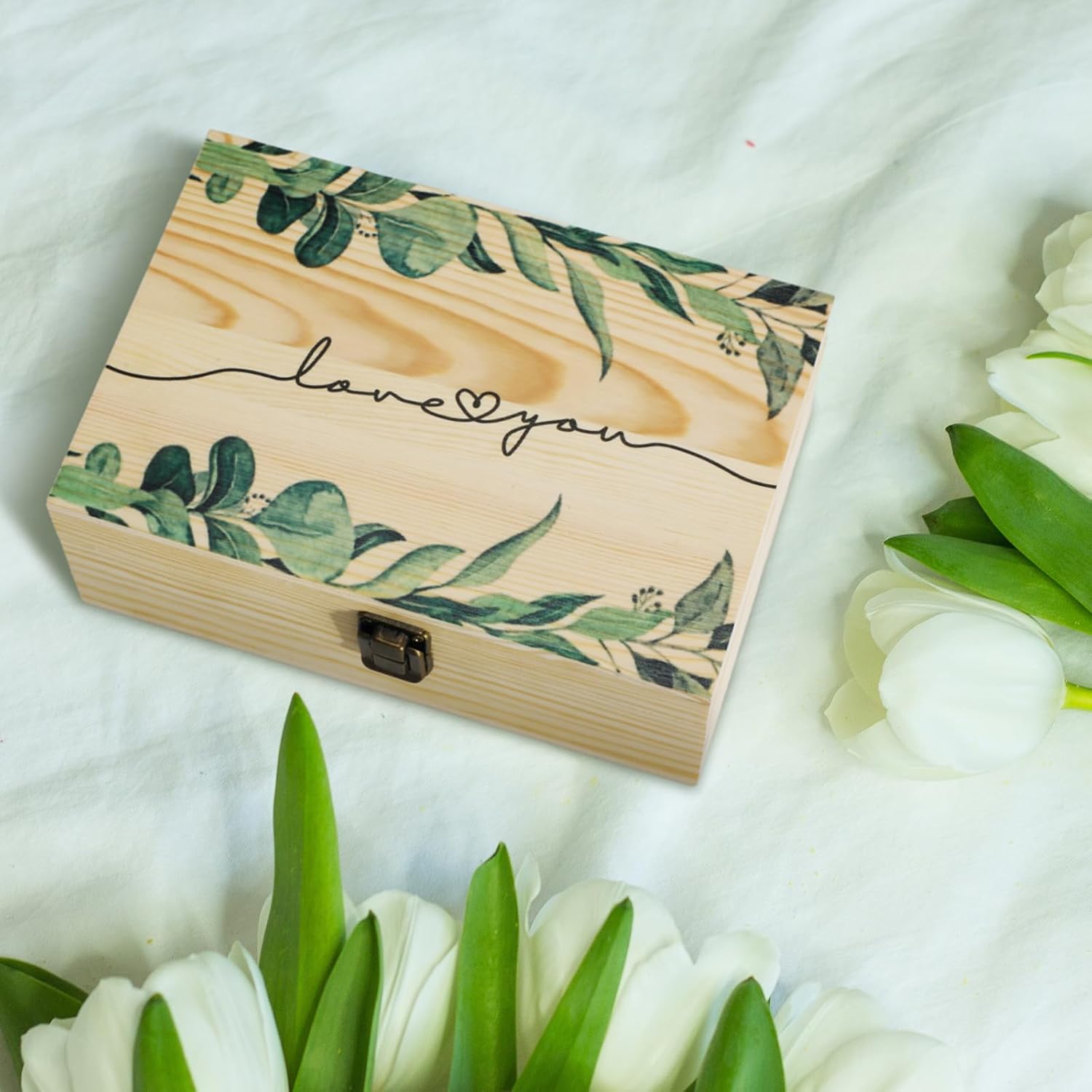 Huwena Love You and Mr Mrs Memory – Caja de madera grande de eucalipto para aniversario, 9 x 6 x 3.2 pulgadas, caja de recuerdo para boda, día de