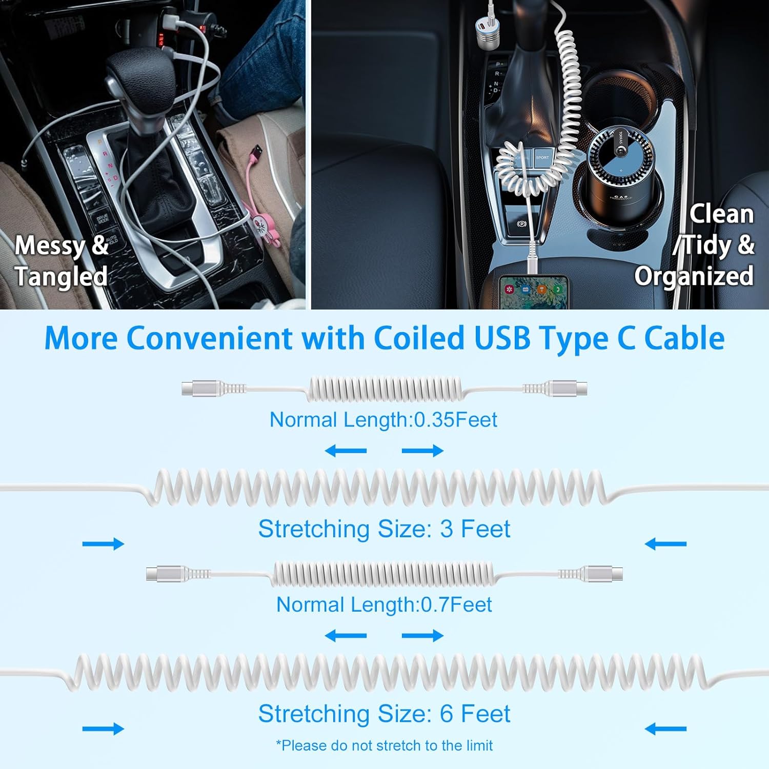 Samsung – Cargador de coche de carga rápida tipo C, cable de alimentación USB C para teléfono celular, paquete de 2 unidades de 3 pies y 6 pies para
