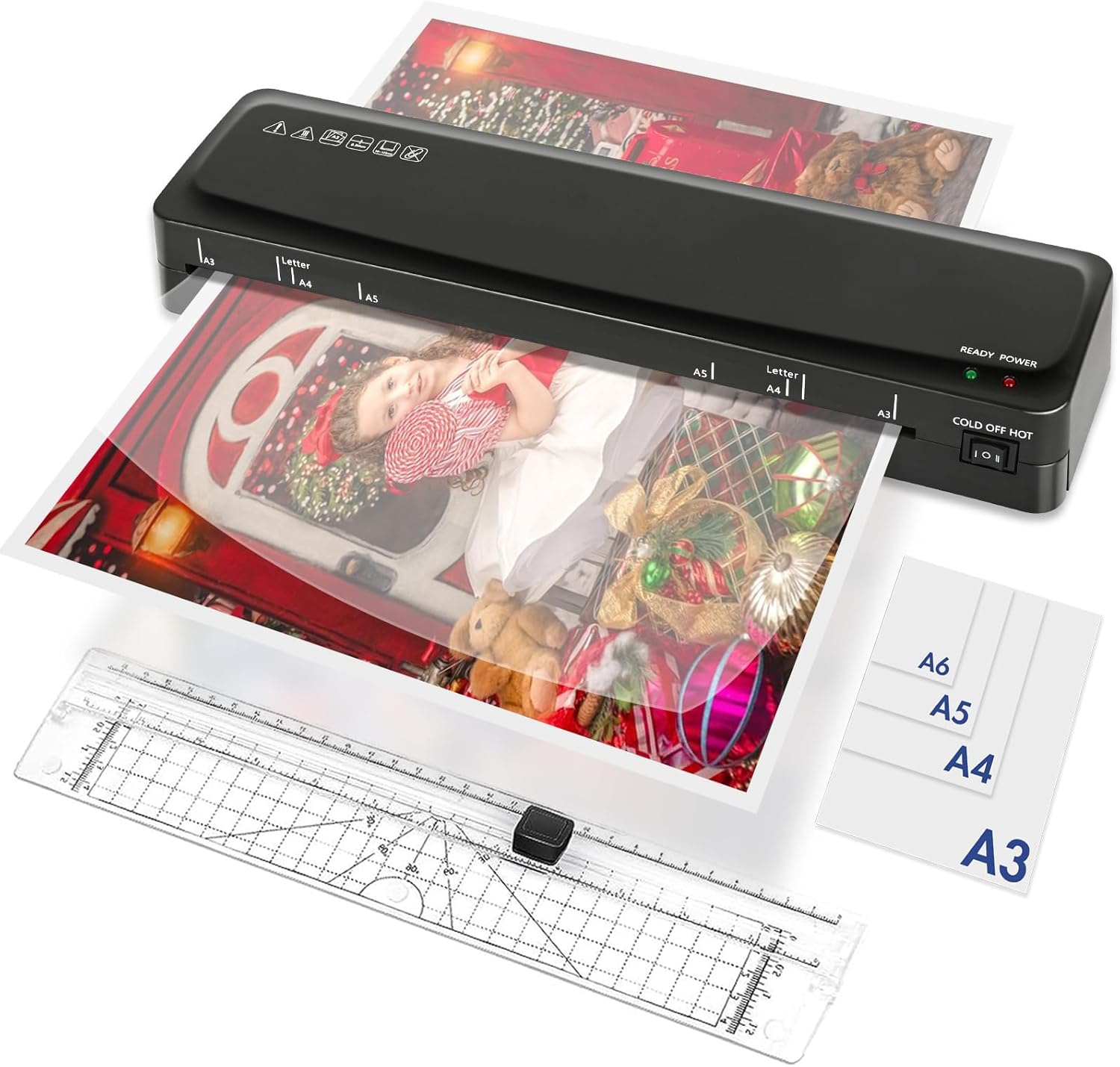 Laminadora A3 Máquina laminadora de 70 segundos de calentamiento rápido, laminador frío y térmico de 13 pulgadas con 20 hojas de laminación, máquina