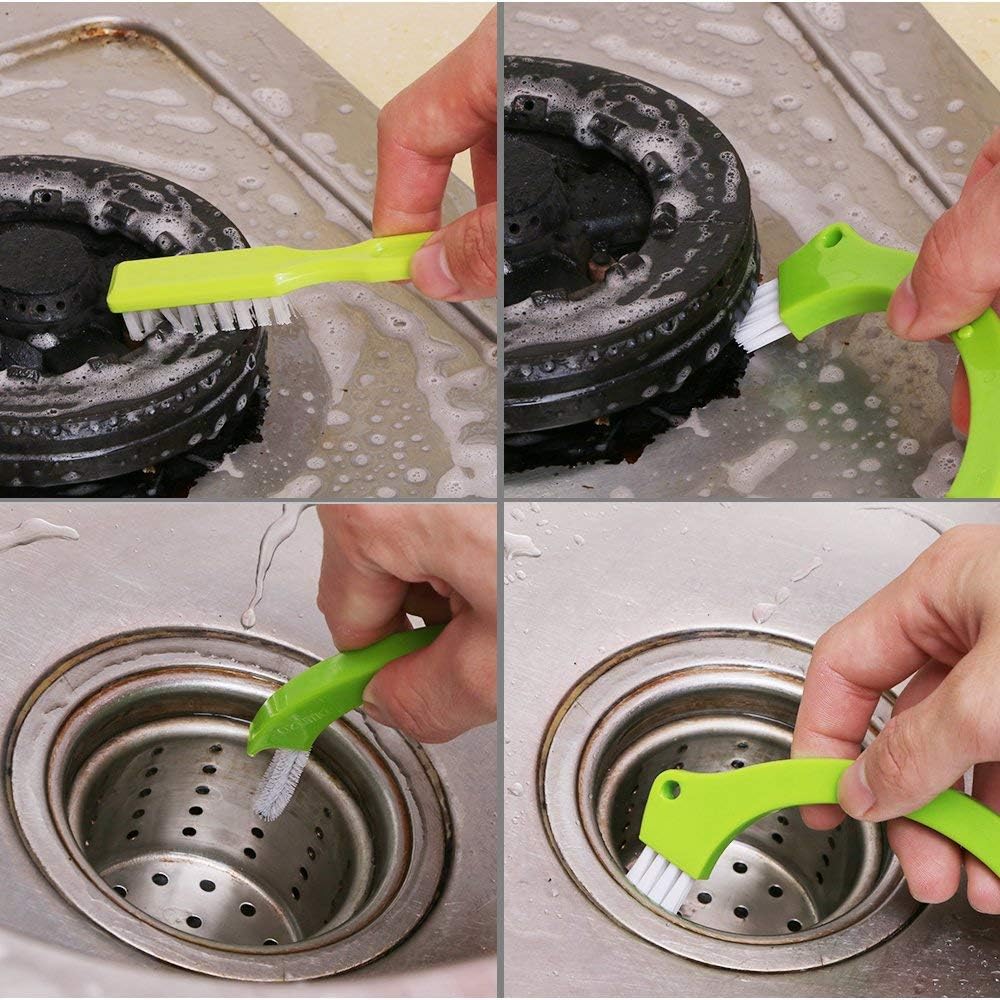 Living&Giving Grout Brush, (4 in 1) Grout Cleaner Brush, Tile Joint Scrub Brush with Handle, Stiff Cleaning Brush for All of The Household Such as