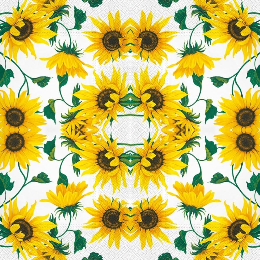 Servilletas de papel para almuerzo, 40 unidades, 13 x 13 pulgadas, girasoles en blanco